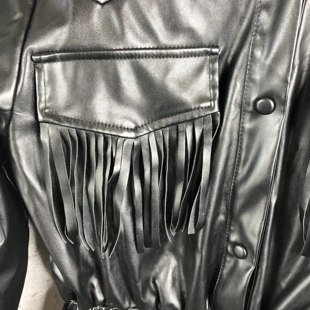 Strut and Bolt Mini Romper Womens S Black Vegan Leather Fringe Rock Punk NEW